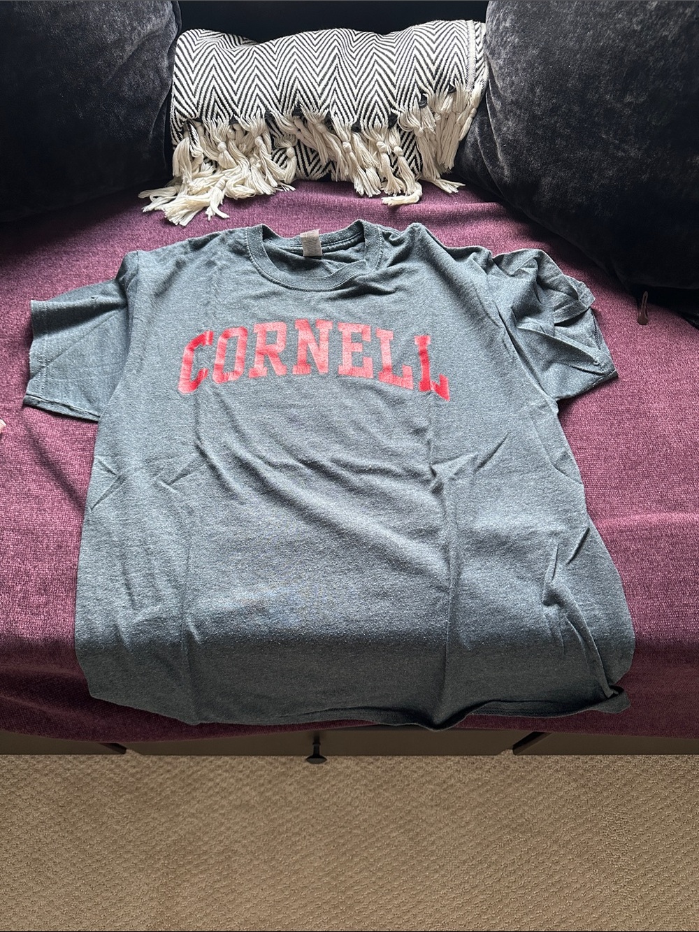 Cornell Grey Crewneck T-Shirt with Red Logo